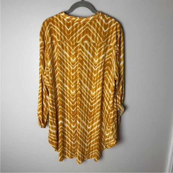 CATO Tunic Top Plus Size 18W 20W Blouse 3/4 Roll-Tab Sleeves Stretch Gold Yellow - Picture 5 of 7